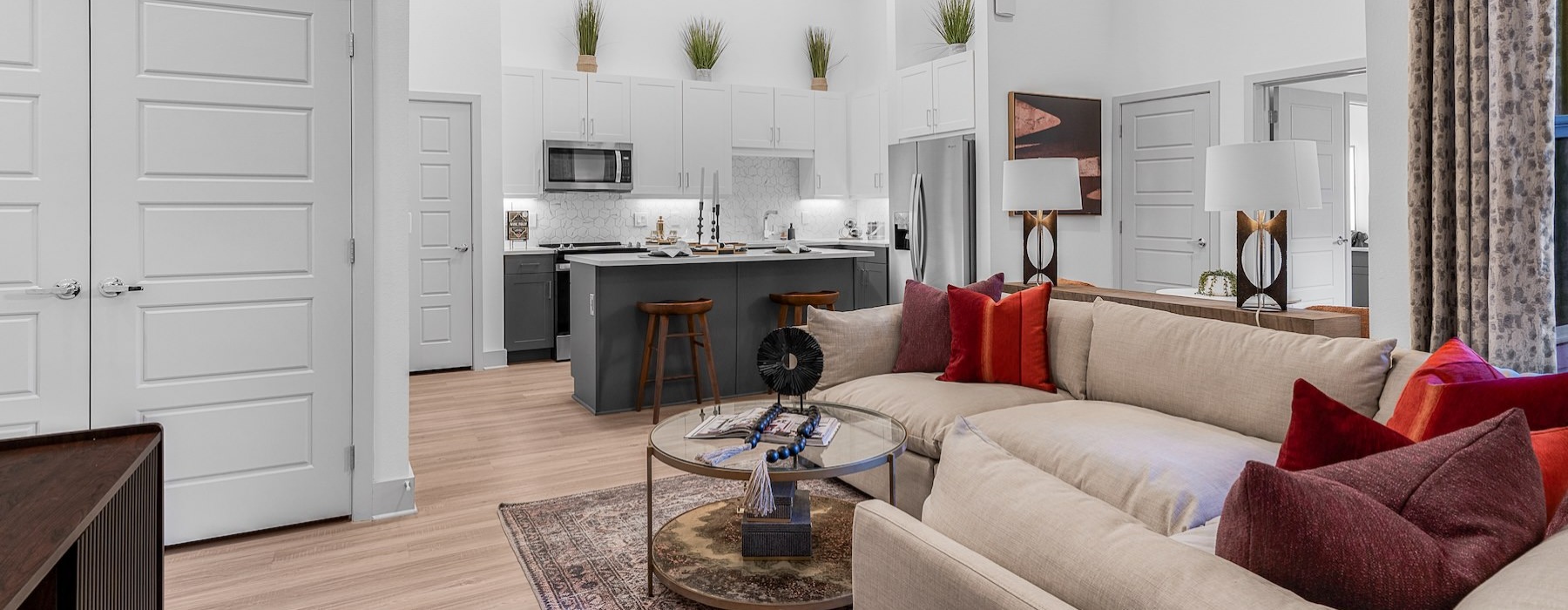 a living room with a couch and a coffee table